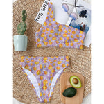 Watercolor Apricot Fruit Pattern Print One Shoulder Bikini Top