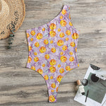 Watercolor Apricot Fruit Pattern Print One Shoulder Bodysuit