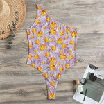Watercolor Apricot Fruit Pattern Print One Shoulder Bodysuit