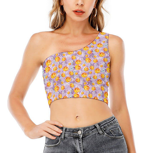 Watercolor Apricot Fruit Pattern Print One Shoulder Crop Top