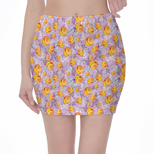 Watercolor Apricot Fruit Pattern Print Pencil Mini Skirt
