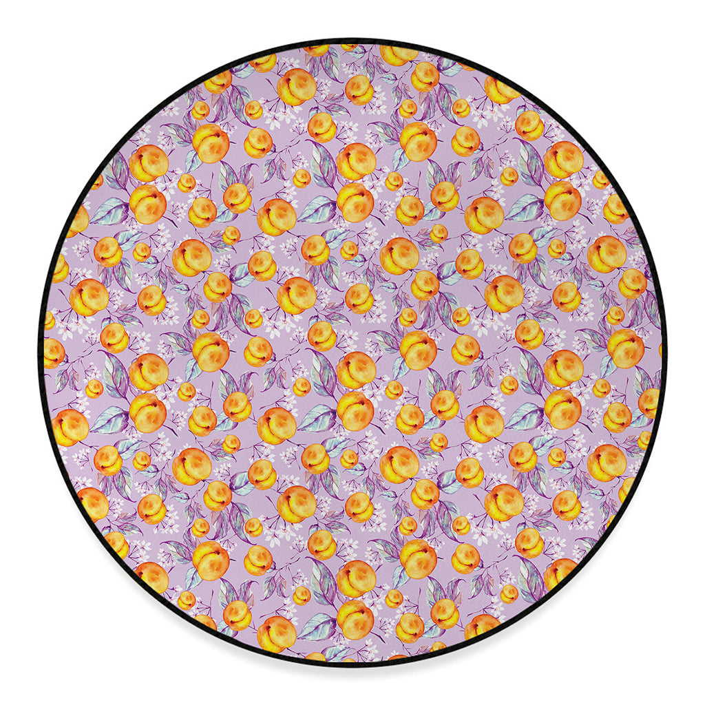 Watercolor Apricot Fruit Pattern Print Round Floor Mat