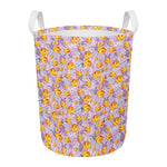 Watercolor Apricot Fruit Pattern Print Round Laundry Basket