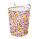Watercolor Apricot Fruit Pattern Print Round Laundry Basket