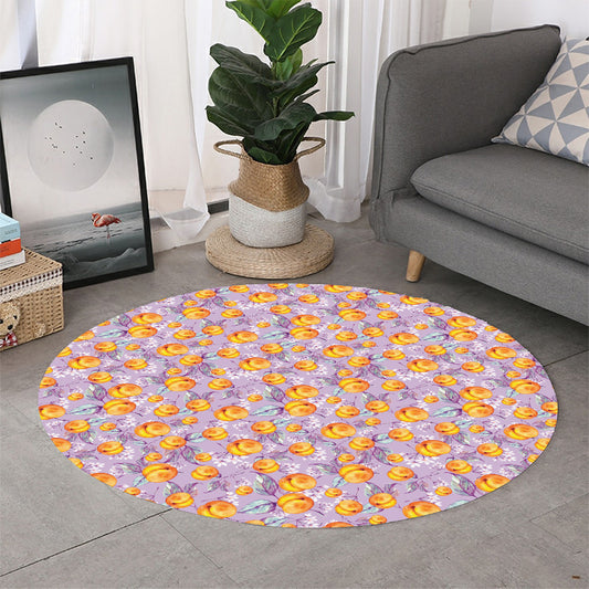 Watercolor Apricot Fruit Pattern Print Round Rug