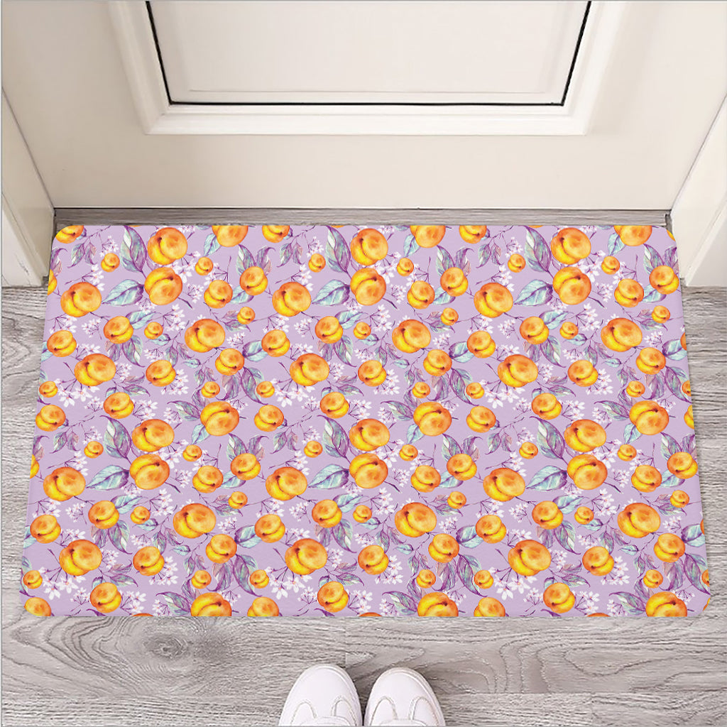 Watercolor Apricot Fruit Pattern Print Rubber Doormat