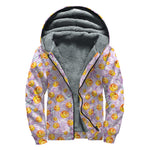 Watercolor Apricot Fruit Pattern Print Sherpa Lined Zip Up Hoodie