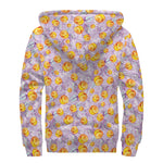 Watercolor Apricot Fruit Pattern Print Sherpa Lined Zip Up Hoodie