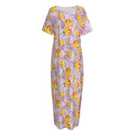 Watercolor Apricot Fruit Pattern Print Short Sleeve Long Nightdress