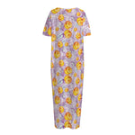 Watercolor Apricot Fruit Pattern Print Short Sleeve Long Nightdress