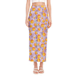 Watercolor Apricot Fruit Pattern Print Side Slit Maxi Skirt