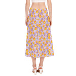 Watercolor Apricot Fruit Pattern Print Side Slit Midi Skirt