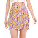 Watercolor Apricot Fruit Pattern Print Side Slit Mini Skirt