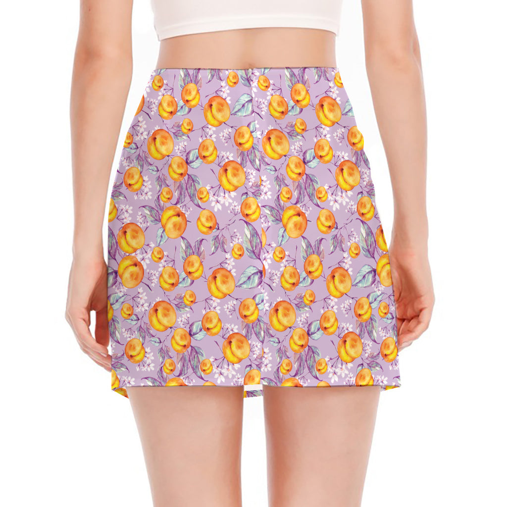 Watercolor Apricot Fruit Pattern Print Side Slit Mini Skirt