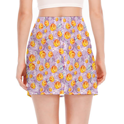 Watercolor Apricot Fruit Pattern Print Side Slit Mini Skirt