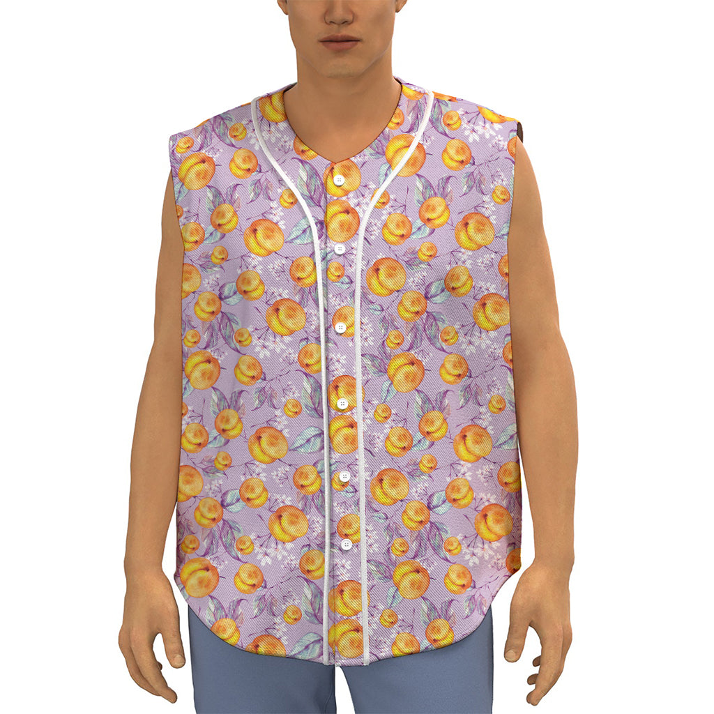 Watercolor Apricot Fruit Pattern Print Sleeveless Baseball Jersey