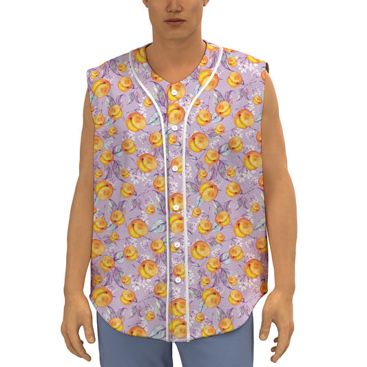 Watercolor Apricot Fruit Pattern Print Sleeveless Baseball Jersey