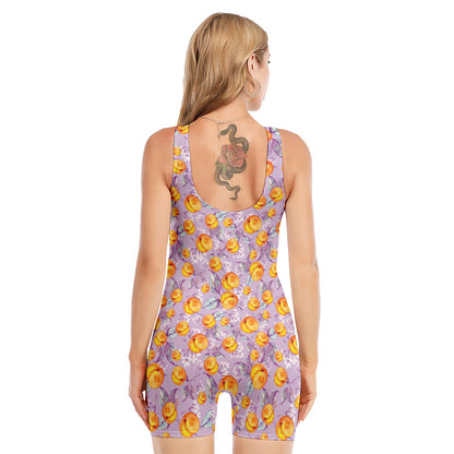 Watercolor Apricot Fruit Pattern Print Sleeveless One Piece Swimsuit