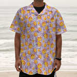 Watercolor Apricot Fruit Pattern Print Textured Short Sleeve Shirt