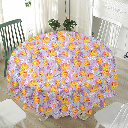 Watercolor Apricot Fruit Pattern Print Waterproof Round Tablecloth