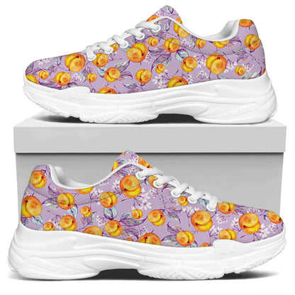 Watercolor Apricot Fruit Pattern Print White Chunky Shoes