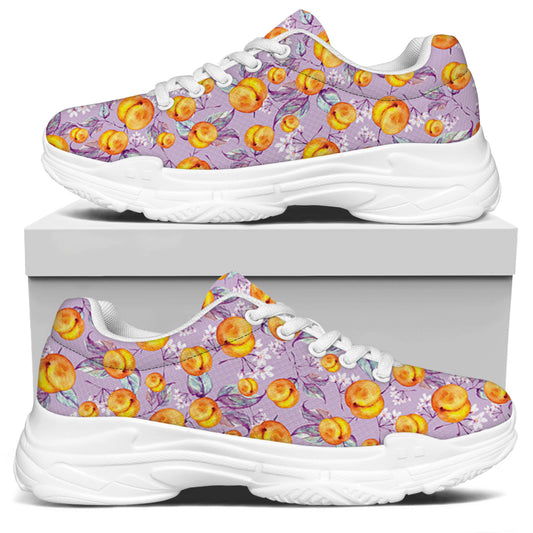 Watercolor Apricot Fruit Pattern Print White Chunky Shoes