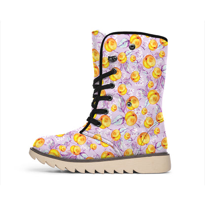 Watercolor Apricot Fruit Pattern Print Winter Boots