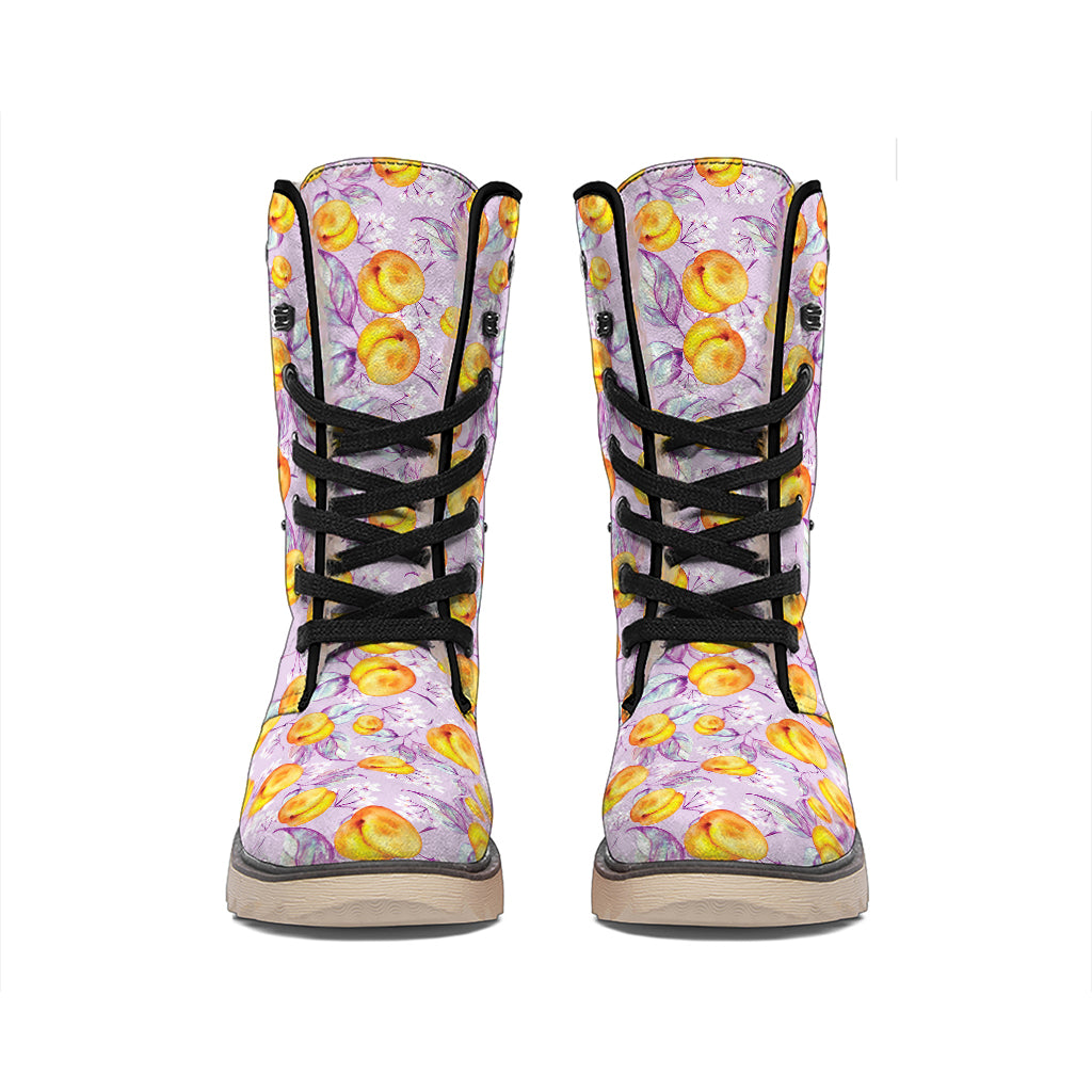 Watercolor Apricot Fruit Pattern Print Winter Boots