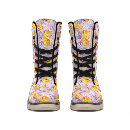 Watercolor Apricot Fruit Pattern Print Winter Boots