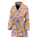 Watercolor Apricot Fruit Pattern Print Women's Bathrobe