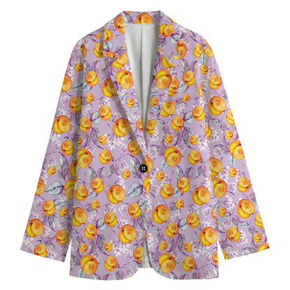Watercolor Apricot Fruit Pattern Print Women's Blazer