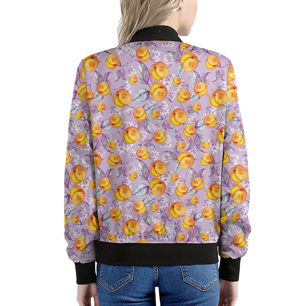 Watercolor Apricot Fruit Pattern Print Women's Bomber Jacket