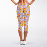 Watercolor Apricot Fruit Pattern Print Women's Capri Leggings
