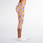 Watercolor Apricot Fruit Pattern Print Women's Capri Leggings