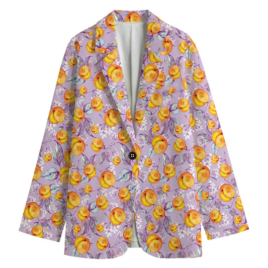 Watercolor Apricot Fruit Pattern Print Women's Cotton Blazer