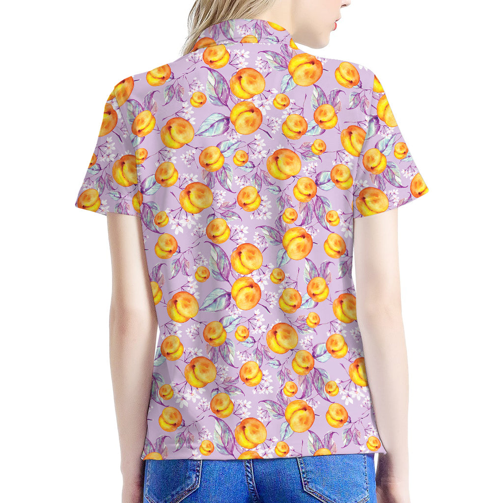 Watercolor Apricot Fruit Pattern Print Women's Polo Shirt