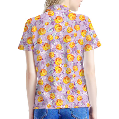 Watercolor Apricot Fruit Pattern Print Women's Polo Shirt