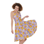 Watercolor Apricot Fruit Pattern Print Women's Sleeveless Dress