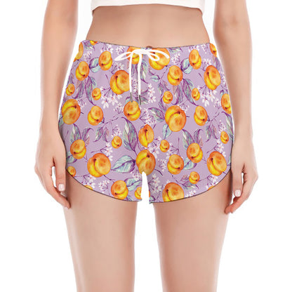 Watercolor Apricot Fruit Pattern Print Women's Split Running Shorts