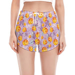 Watercolor Apricot Fruit Pattern Print Women's Split Running Shorts