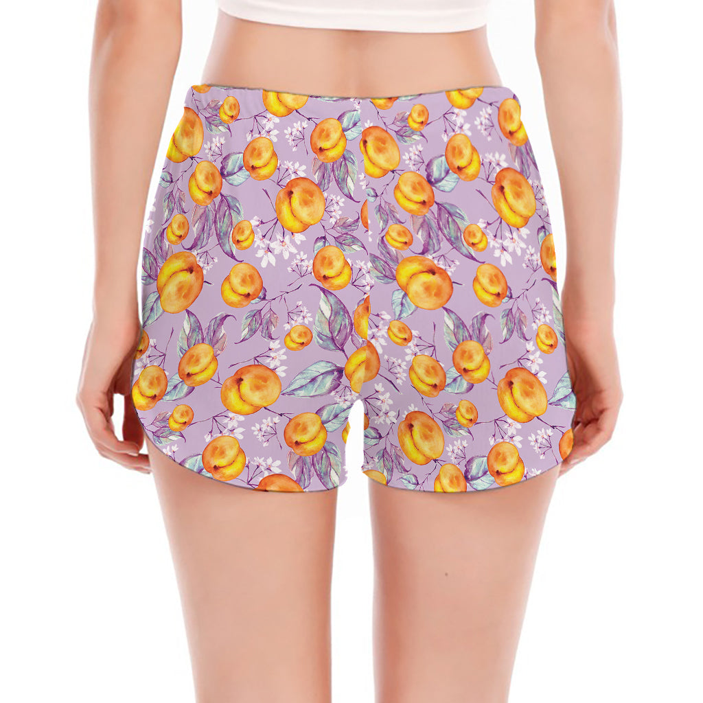 Watercolor Apricot Fruit Pattern Print Women's Split Running Shorts