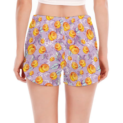 Watercolor Apricot Fruit Pattern Print Women's Split Running Shorts