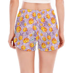 Watercolor Apricot Fruit Pattern Print Women's Split Running Shorts