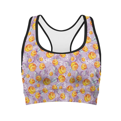 Watercolor Apricot Fruit Pattern Print Women's Sports Bra