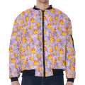 Watercolor Apricot Fruit Pattern Print Zip Sleeve Bomber Jacket