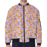 Watercolor Apricot Fruit Pattern Print Zip Sleeve Bomber Jacket