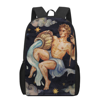 Watercolor Aquarius Zodiac Sign Print 17 Inch Backpack