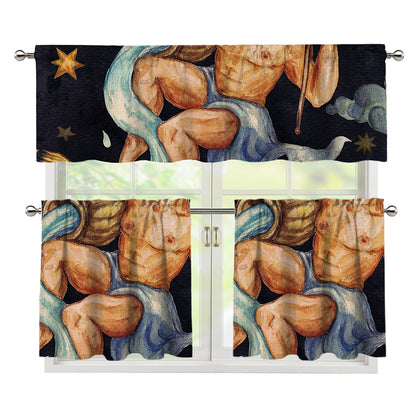 Watercolor Aquarius Zodiac Sign Print 3 Piece Kitchen Curtains