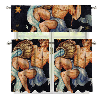 Watercolor Aquarius Zodiac Sign Print 3 Piece Kitchen Curtains