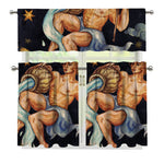 Watercolor Aquarius Zodiac Sign Print 3 Piece Kitchen Curtains